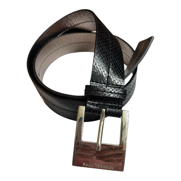Michael Kors Black Snakeskin Embossed Leather Belt Silver Buckle Size Small - Picture 1 of 11